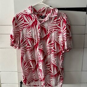 Express Red and White Casual Button Down Shirt